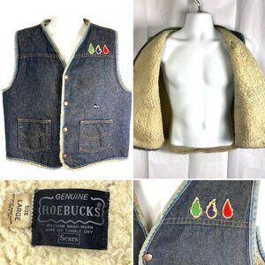 Sears Roebucks Vtg OOAK Mens Denim Vest size Large 44x24 Sherpa Biker